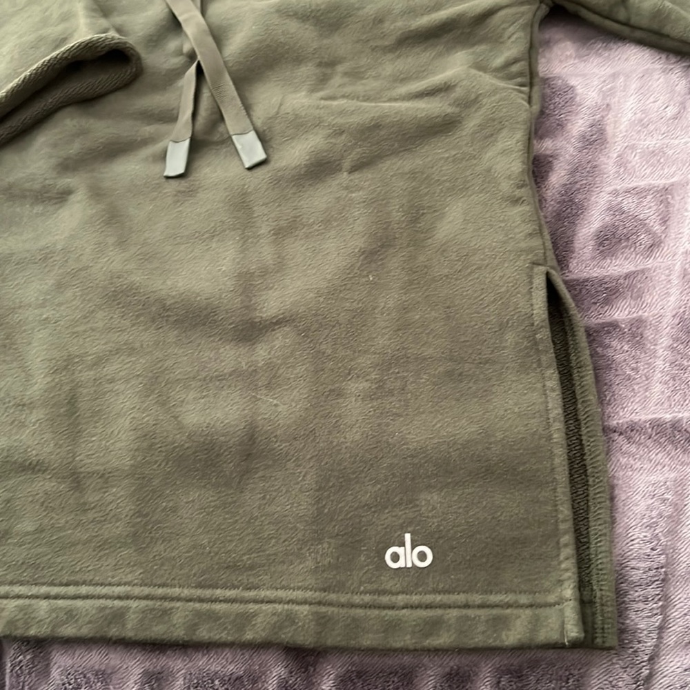 Alo short sleeve dark olive green hoodie